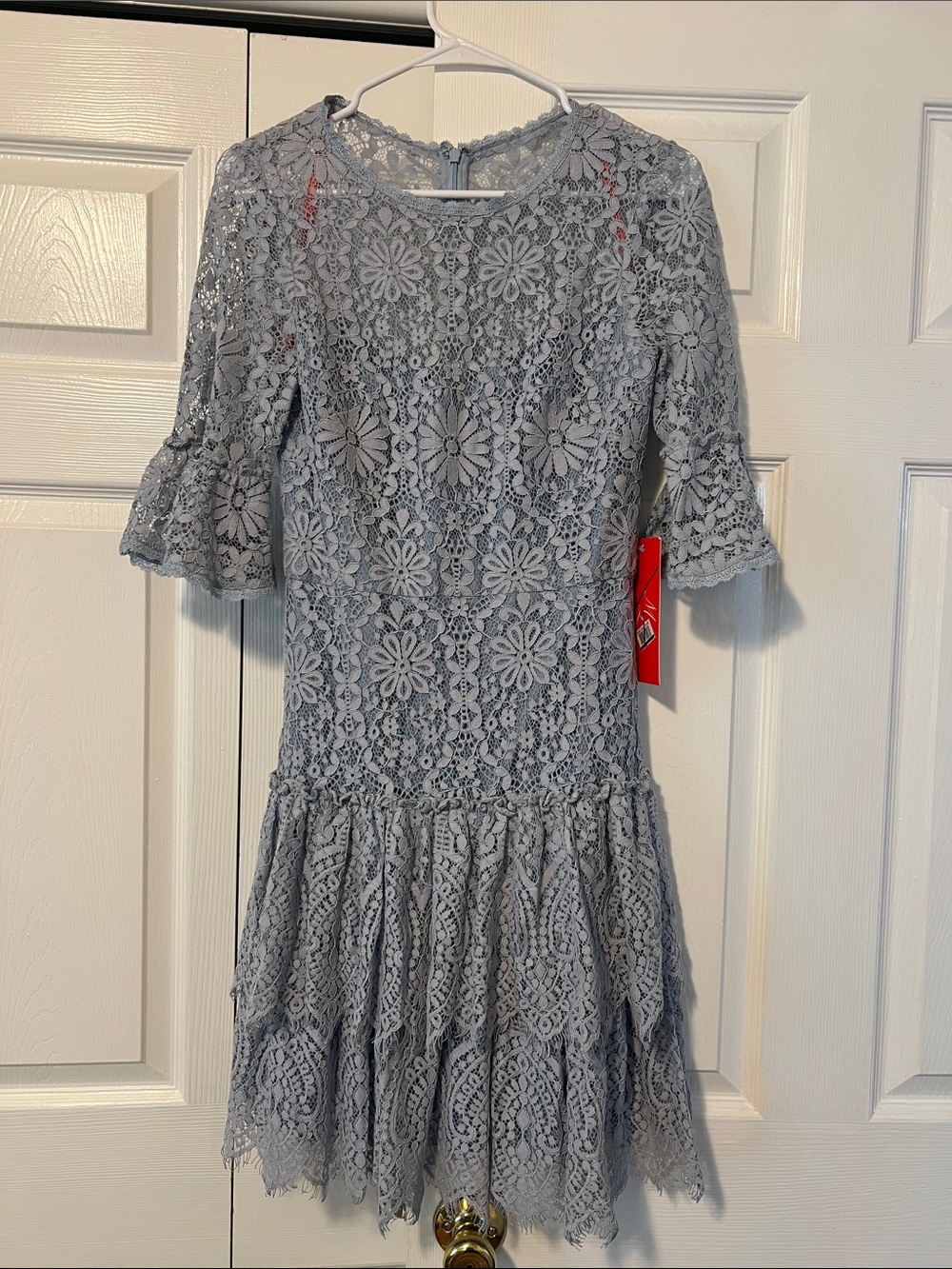 Monique Lhuillier Floral Blue Floral Lace Mini Dress, Size 6